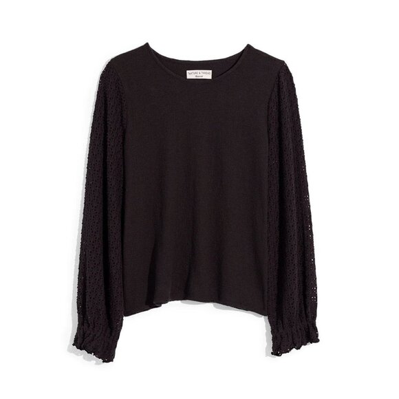 NWT Madewell Size X-Small Texture & Thread Eyelet Mix Ruffle Sleeve Top - Black - Picture 1 of 8